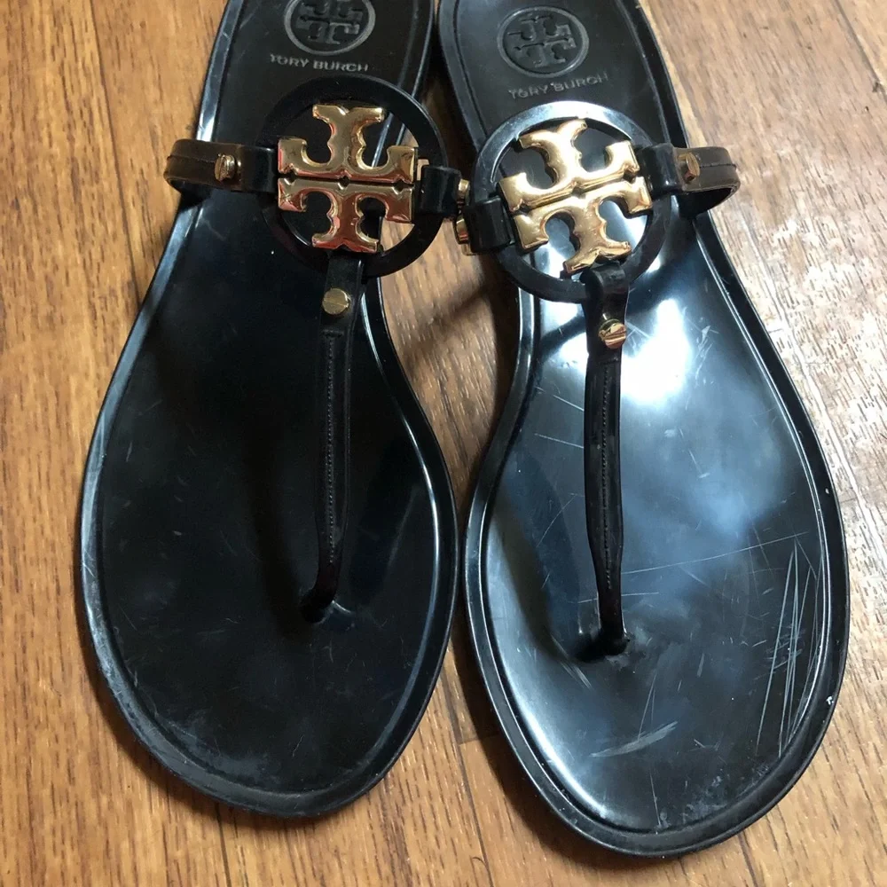 Tory Burch Black Logo Toe-Post Sandals